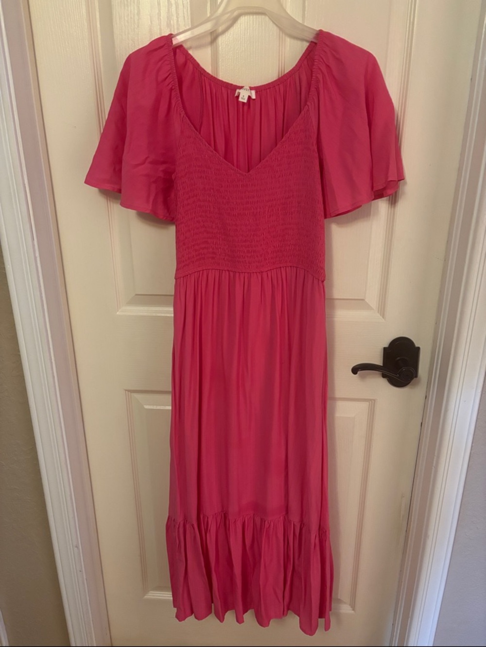 Smocked V-Neck Maxi Dress in Bright Pink